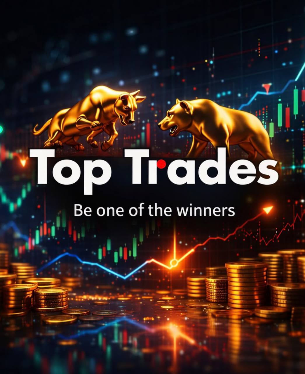 Golden bulls and market charts representing financial markets